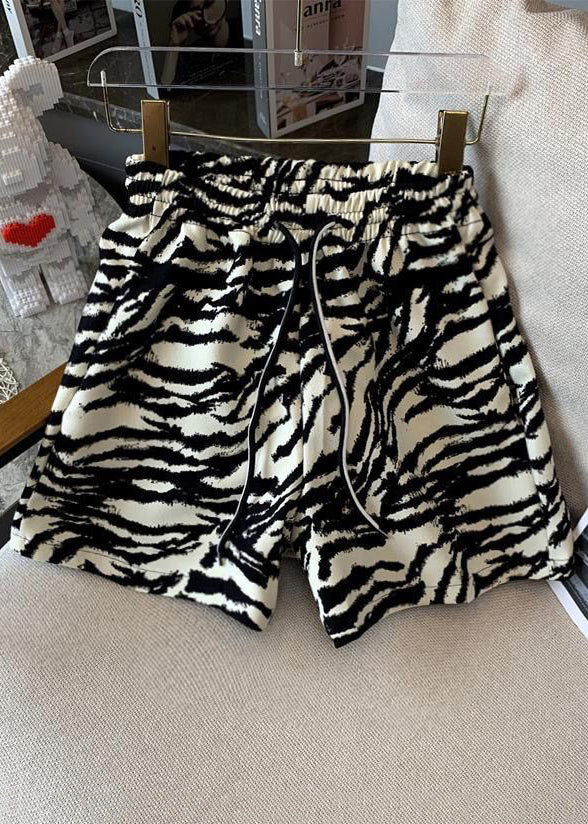 Unique Zebra Pattern Lace Up Elastic Waist Cotton Men Shorts Summer