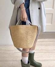 Vacation Style Khaki Large Vapacity Woven Versatile Shoulder Bag