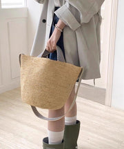 Vacation Style Khaki Large Vapacity Woven Versatile Shoulder Bag