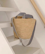 Vacation Style Khaki Large Vapacity Woven Versatile Shoulder Bag