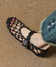 Vacation Style Silver Breathable Hollow Out Woven Flat Sandals