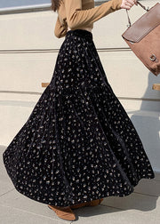 Vintage Apricot Print Wrinkled High Waist Velvet Skirts