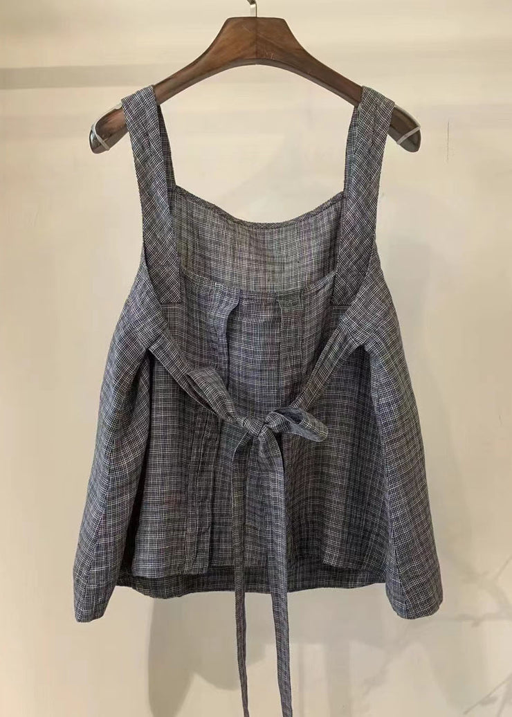 Vintage Back Tie Waist Linen Vest Summer