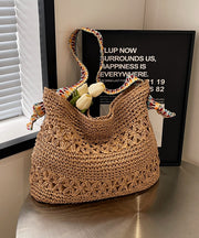 Vintage Beige Hollow Out Knit Holiday Shoulder Bags