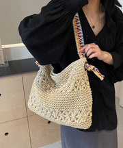 Vintage Beige Hollow Out Knit Holiday Shoulder Bags