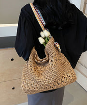 Vintage Beige Hollow Out Knit Holiday Shoulder Bags
