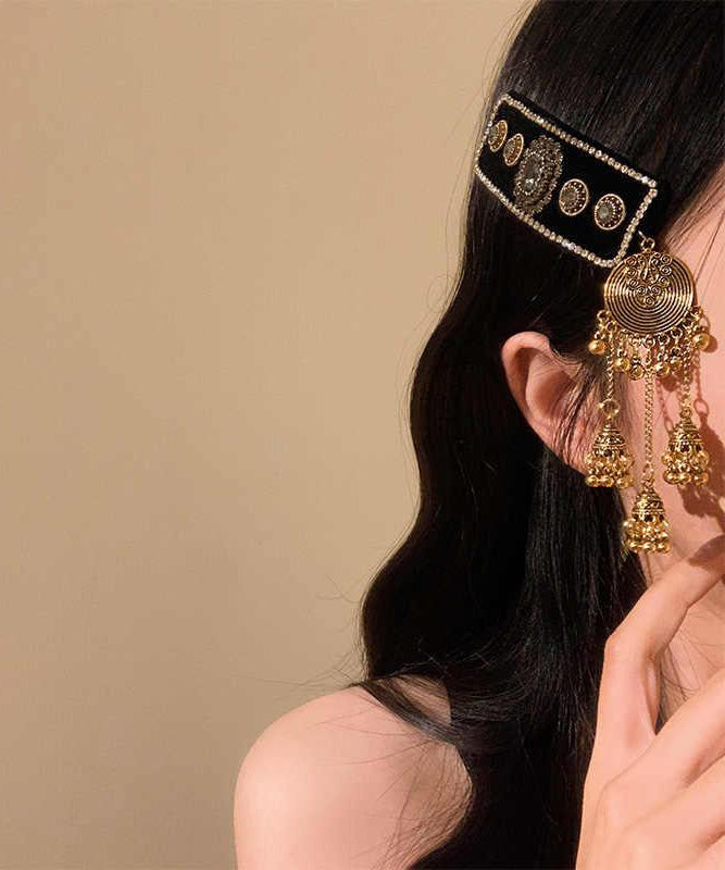 Vintage Black Alloy Acrylic Zircon Bell Tassel Hairpin