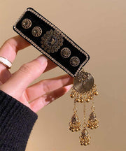 Vintage Black Alloy Acrylic Zircon Bell Tassel Hairpin