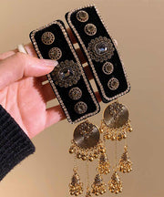 Vintage Black Alloy Acrylic Zircon Bell Tassel Hairpin
