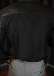 Vintage Black Button Solid Denim Shirts Men Fall