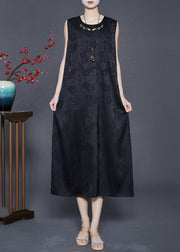 Vintage Black Embroidered Chinese Button Silk Two Pieces Set Spring