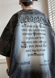 Vintage Black Letter Cotton Men's T Shirts O Neck Half Sleeve