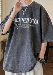 Vintage Black Letter Cotton Men's T Shirts O Neck Half Sleeve