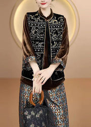Vintage Black O Neck Embroideried Silk Vest Top Sleeveless