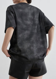 Vintage Black O Neck Hollow Out Cotton T Shirt Summer