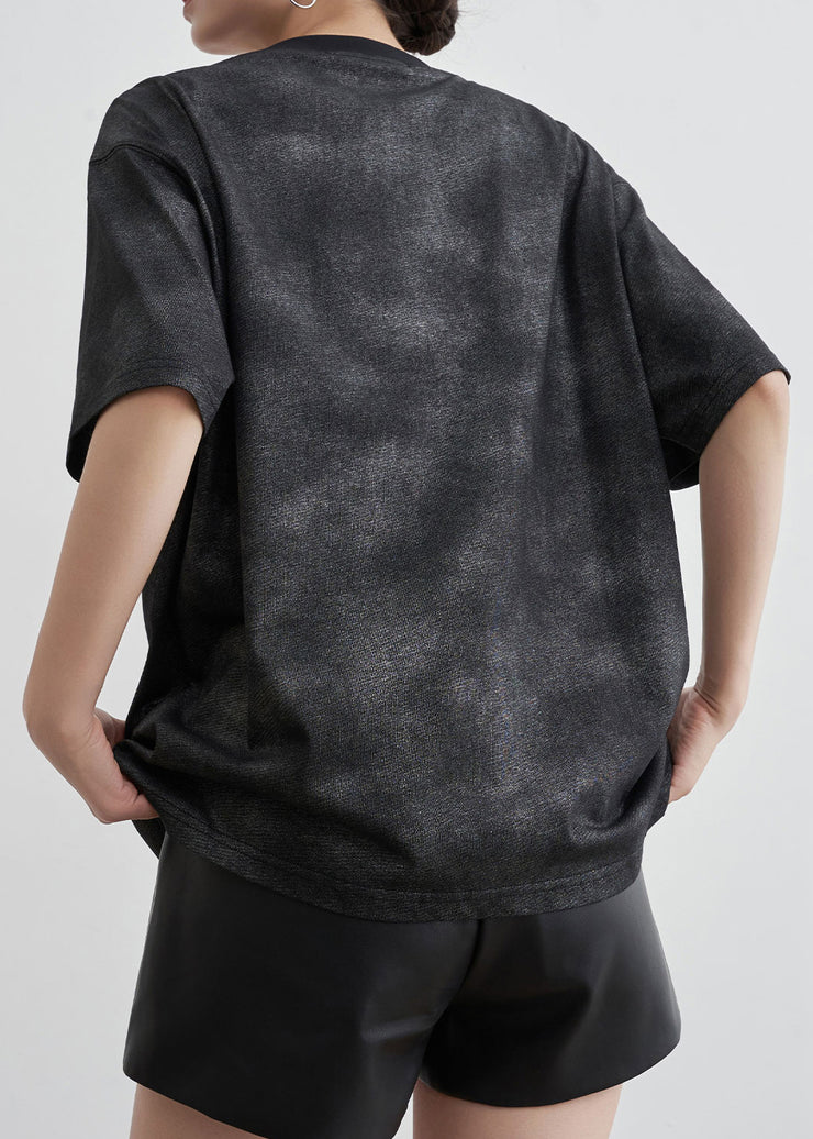 Vintage Black O Neck Hollow Out Cotton T Shirt Summer