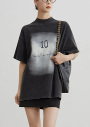 Vintage Black O Neck Print Cotton T Shirt Summer