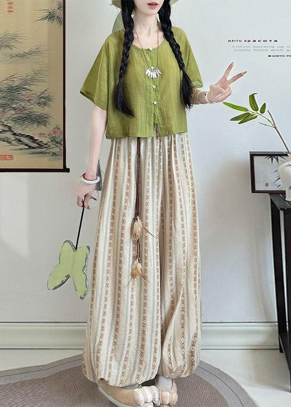 Vintage Black O Neck Tops And Pants Cotton Two Piece Set Summer