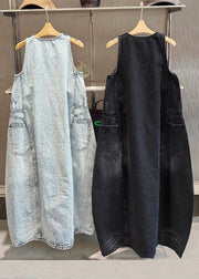 Vintage Black Original Design Pockets Long Dress Sleeveless