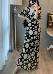 Vintage Black Print Chiffon Vacation Dresses Summer