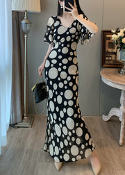Vintage Black Print Chiffon Vacation Dresses Summer