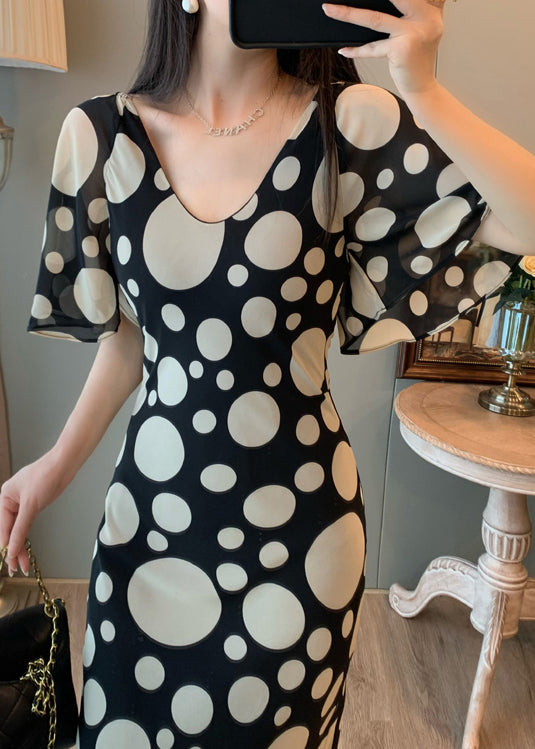 Vintage Black Print Chiffon Vacation Dresses Summer