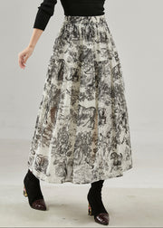 Vintage Black Print Cotton A Line Skirts Spring