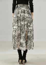 Vintage Black Print Cotton A Line Skirts Spring