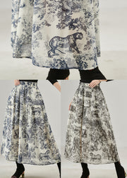 Vintage Black Print Cotton A Line Skirts Spring