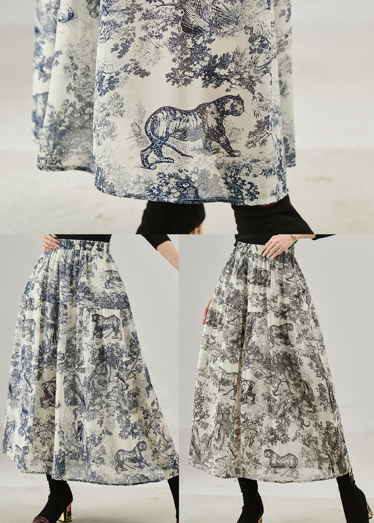 Vintage Black Print Cotton A Line Skirts Spring