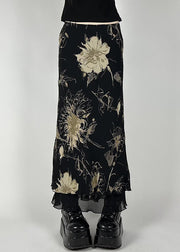Vintage Black Print High Waist Tulle Skirt Summer