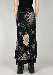 Vintage Black Print High Waist Tulle Skirt Summer