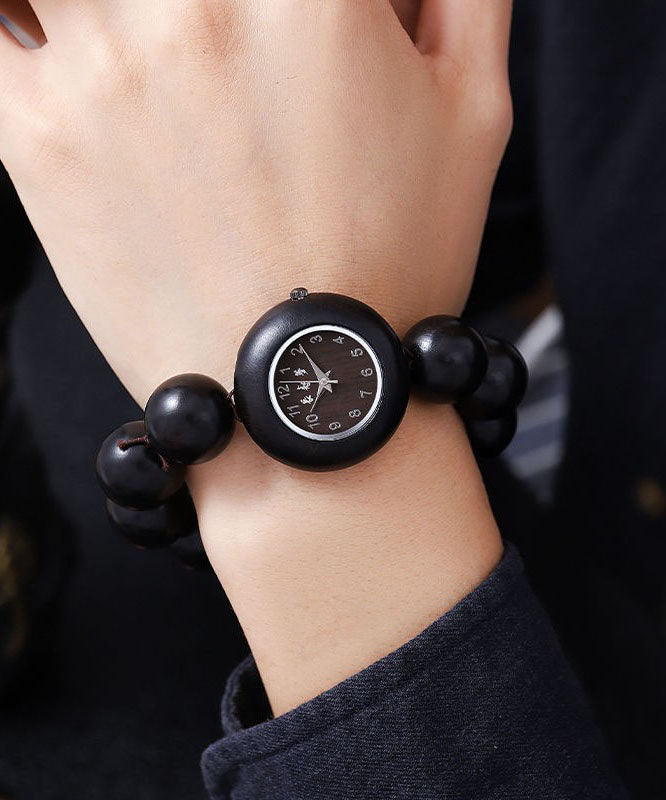 Vintage Black Sandalwood Hollow Out Quartz Movement Watches