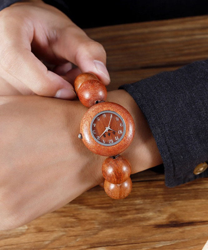 Vintage Black Sandalwood Hollow Out Quartz Movement Watches