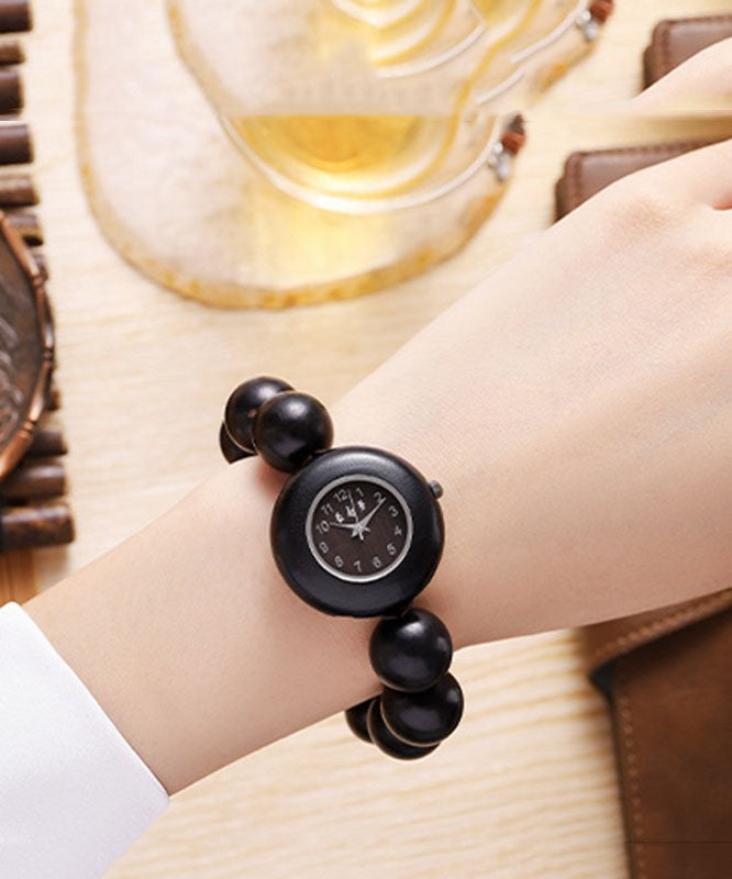 Vintage Black Sandalwood Hollow Out Quartz Movement Watches