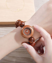 Vintage Black Sandalwood Hollow Out Quartz Movement Watches