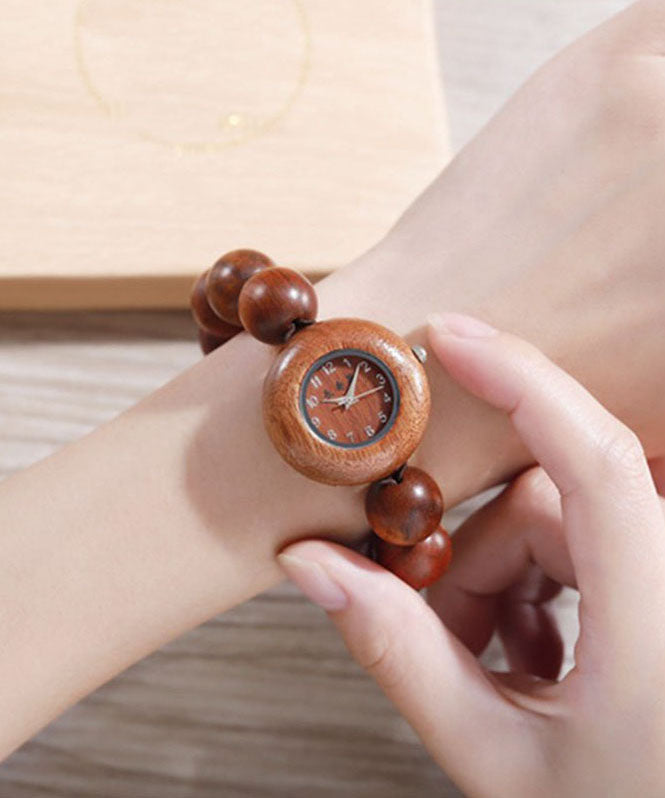 Vintage Black Sandalwood Hollow Out Quartz Movement Watches