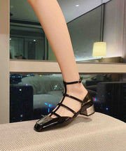 Vintage Black Sequined Splicing Buckle Strap Chunky Sandals