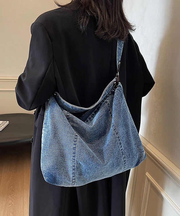 Vintage Black Solid Durable Denim Versatile Message Bag