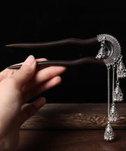 Vintage Black Wooden Bell Tassel Hairpin