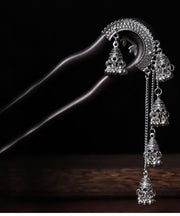Vintage Black Wooden Bell Tassel Hairpin