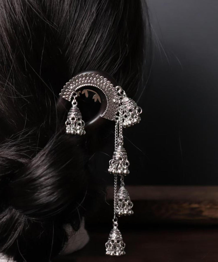 Vintage Black Wooden Bell Tassel Hairpin