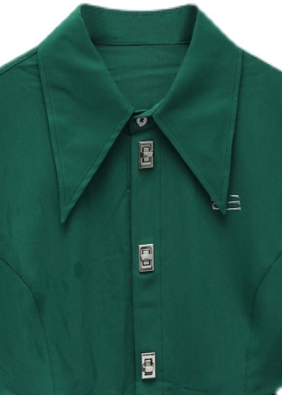 Vintage Blackish Green Peter Pan Collar Button Tops Long Sleeve