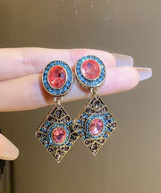 Vintage Blue Alloy Zircon Crystal Diamond Shaped Drop Earrings