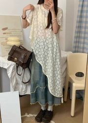 Vintage Blue Asymmetrical Lace Up Denim Three Piece Set Summer