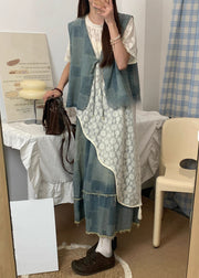 Vintage Blue Asymmetrical Lace Up Denim Three Piece Set Summer