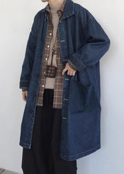 Vintage Blue Button Pockets Denim Men Coat Spring