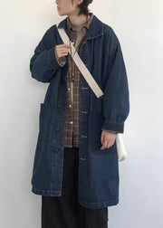 Vintage Blue Button Pockets Denim Men Coat Spring