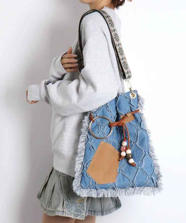 Vintage Blue Eyelash Large Capacity Denim Messenger Bag
