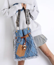 Vintage Blue Eyelash Large Capacity Denim Messenger Bag